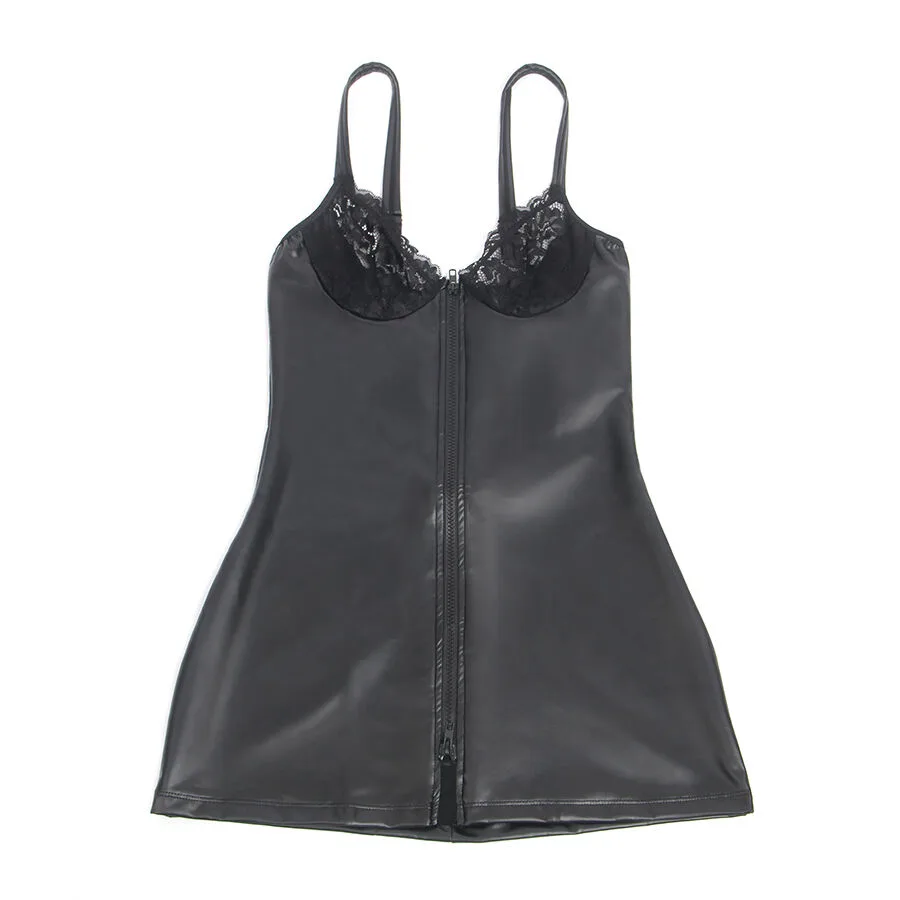 SUBBLIME - 957575 VESTIDO DE COURO COM ZÍPER PRETO