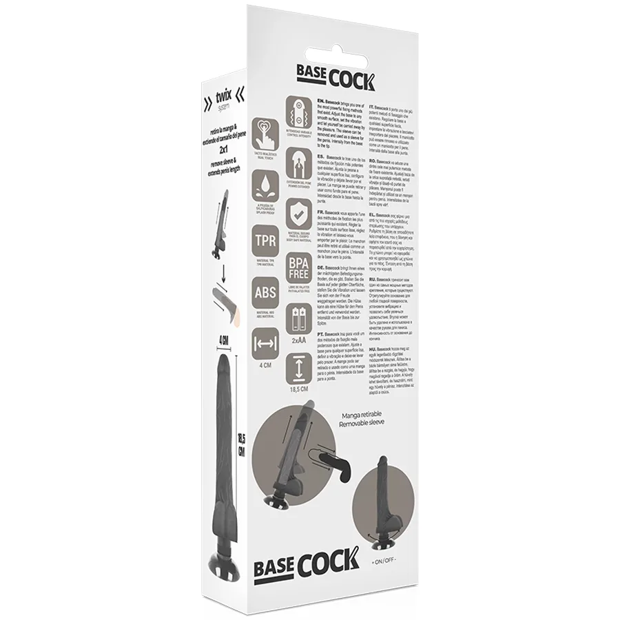 Basecock - Realistic Vibrator 2-1 Black 18.5 cm -O- 4 cm