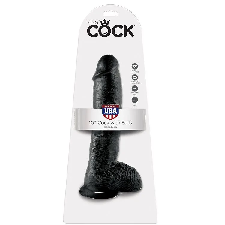KING COCK - DILDO BLACK WITH BALLS 25.4 CM