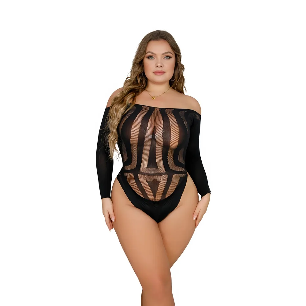 Lace by LJ Plus Size Body de Manga Comprida com Costas Recortadas