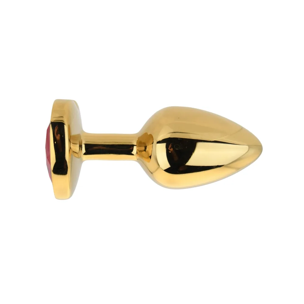 Toosh Plug em Forma de Coração Dourado com Pedra Vermelha Pequeno