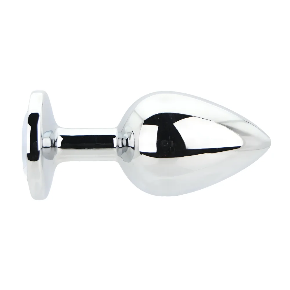 Toosh Plug Anal de Metal Prateado Grande Pedra Transparente
