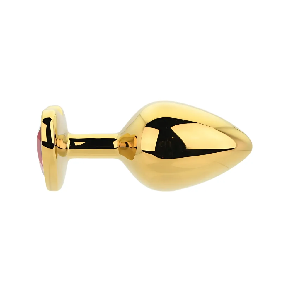 Toosh Plug em Forma de Coração Dourado com Pedra Vermelha Médio