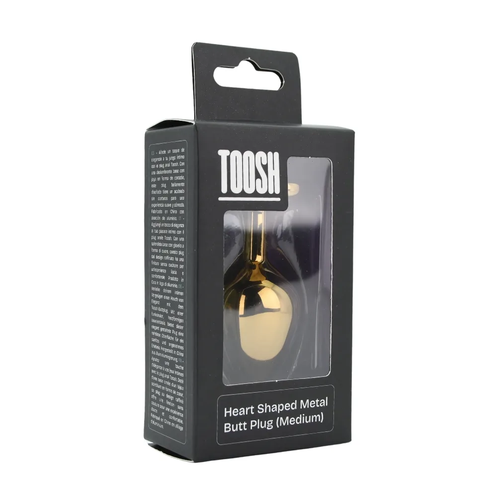 Toosh Plug em Forma de Coração Dourado com Pedra Vermelha Médio