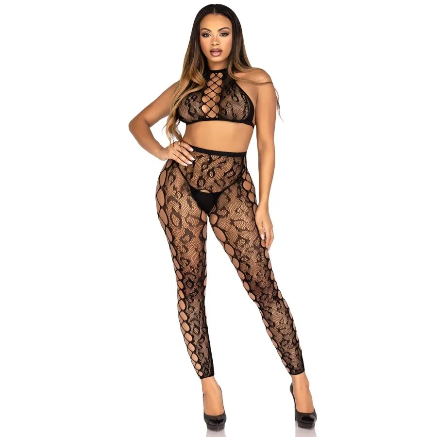 LEG AVENUE - 89372 TOP CROPPED E MEIA-CALÇA SEM VOLTA PRETO - TAMANHO ÚNICO