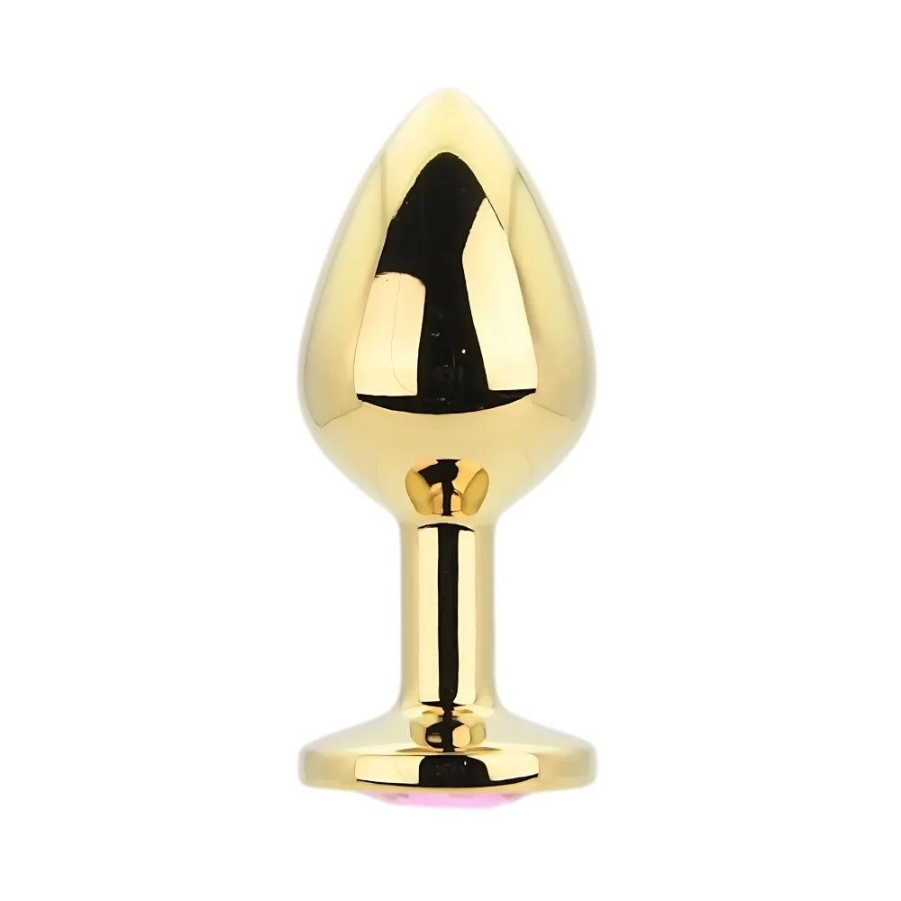 Toosh Plug Anal de Metal Dourado Médio Pedra Rosa