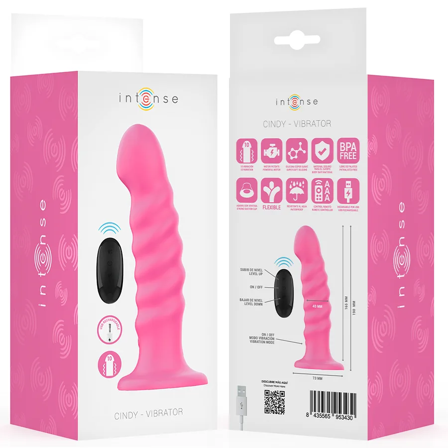 INTENSE - CINDY VIBRATOR SIZE L SPIRAL DESIGN 10 VIBRATIONS PINK REMOTE CONTROL