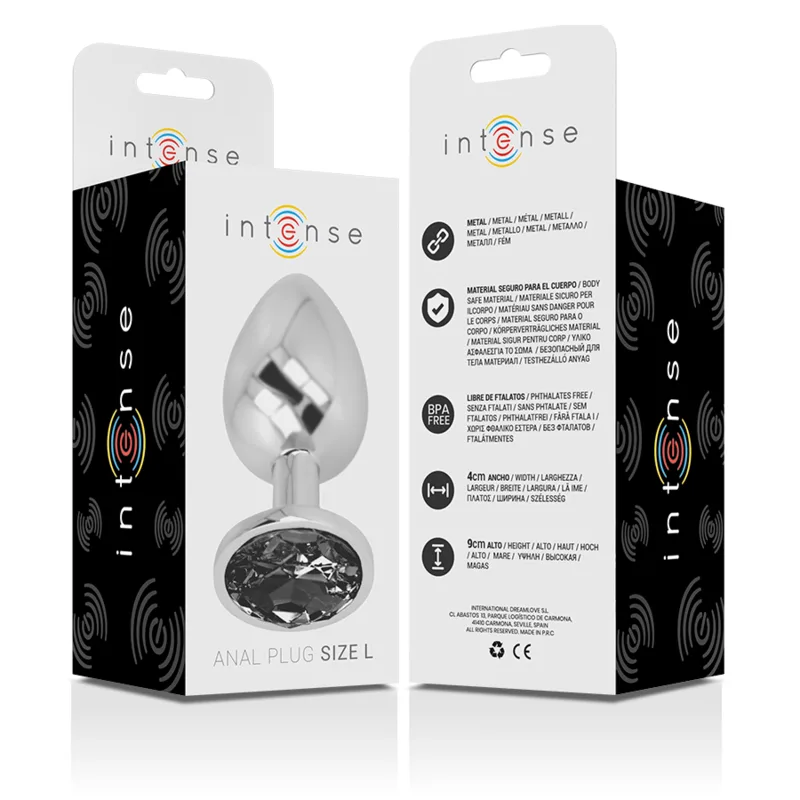 INTENSE - ALUMINUM METAL ANAL PLUG WITH BLACK GLASS SIZE L