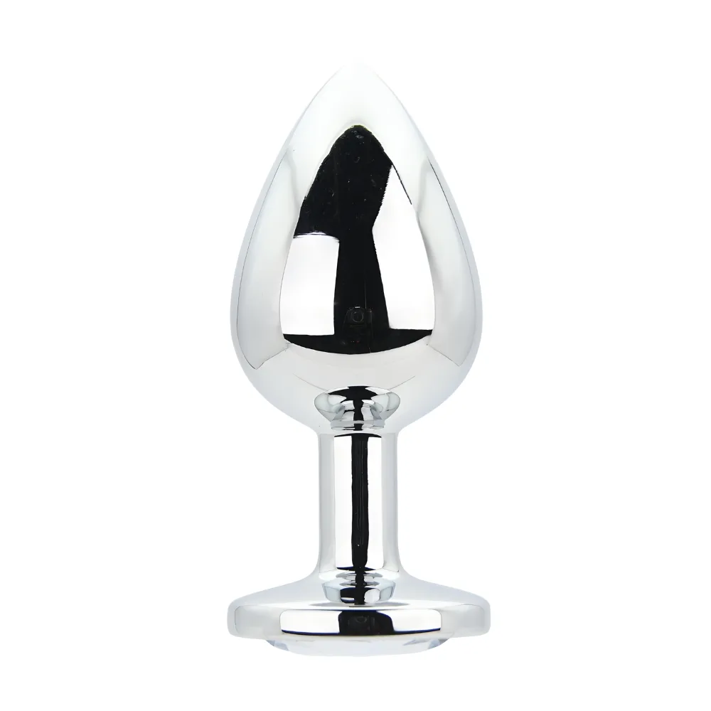 Toosh Plug Anal de Metal Prateado Grande Pedra Transparente