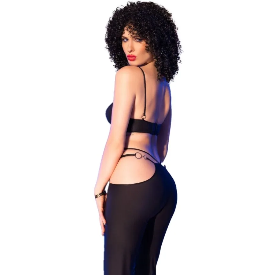 CHILIROSE - CR 4851 CONJUNTO DE TOP E LEGGING PRETO COM ACESSÓRIOS DOURADOS