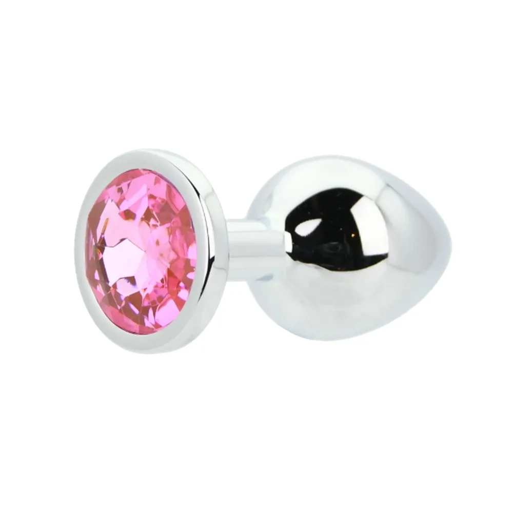 Toosh Plug Anal de Metal Prateado Médio Pedra Rosa