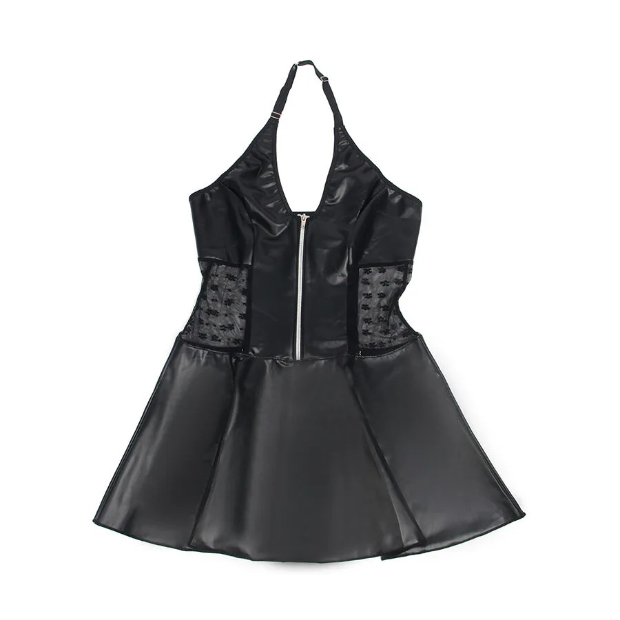SUBBLIME - 957704 VESTIDO DE COURO COM ZÍPER DE RENDA PRETO