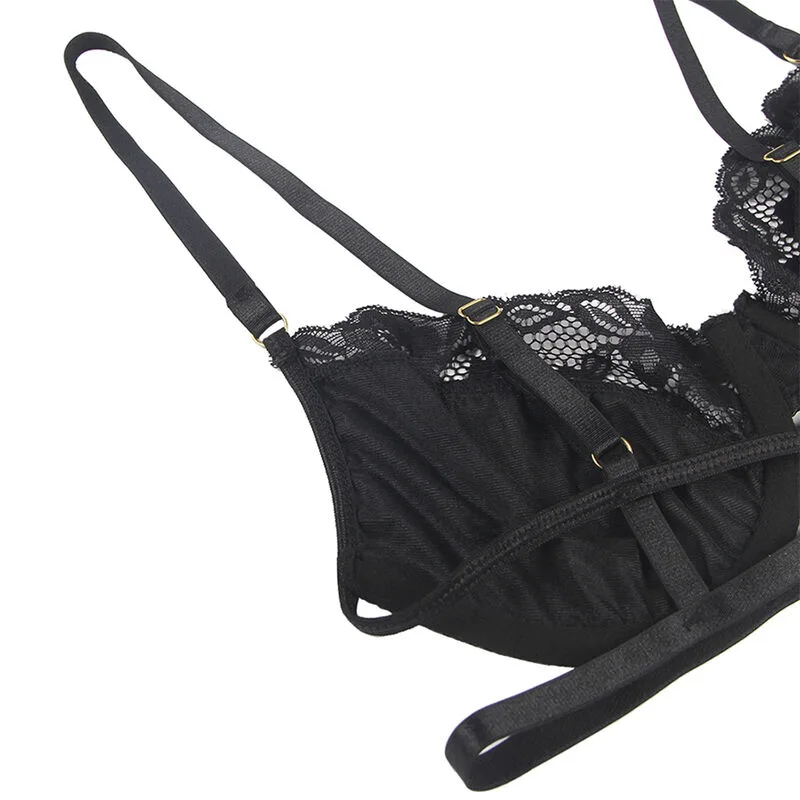 SUBBLIME - CONJUNTO DE 3 PEAS SUTI + TANGA + LIGA DE RENDA PRETO