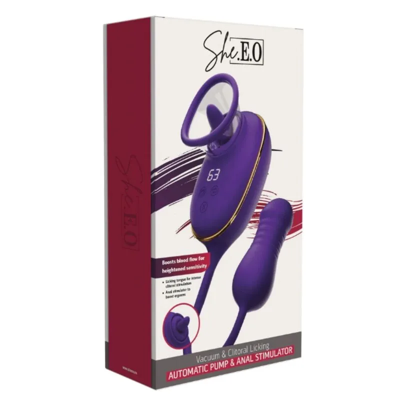 She.E.O - Clitoral Suction Tool with Licking Effect and Purple Anal Stimulator