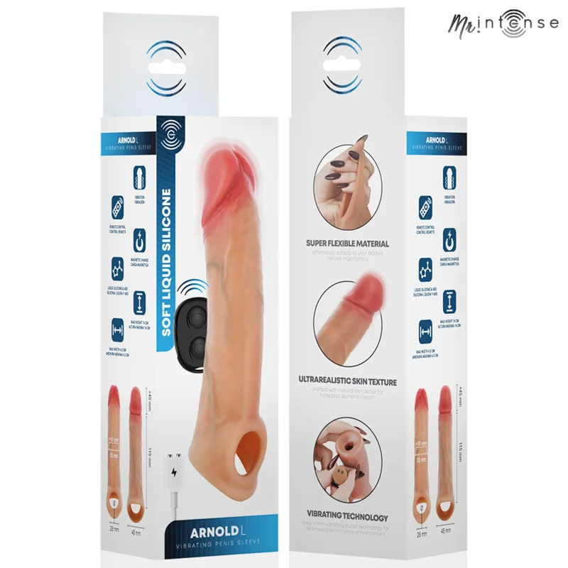 Mr Intense - Capa de Silicone para Pénis Vibrador Arnold L com Controle Remoto 16 cm -Ø- 4,5 cm