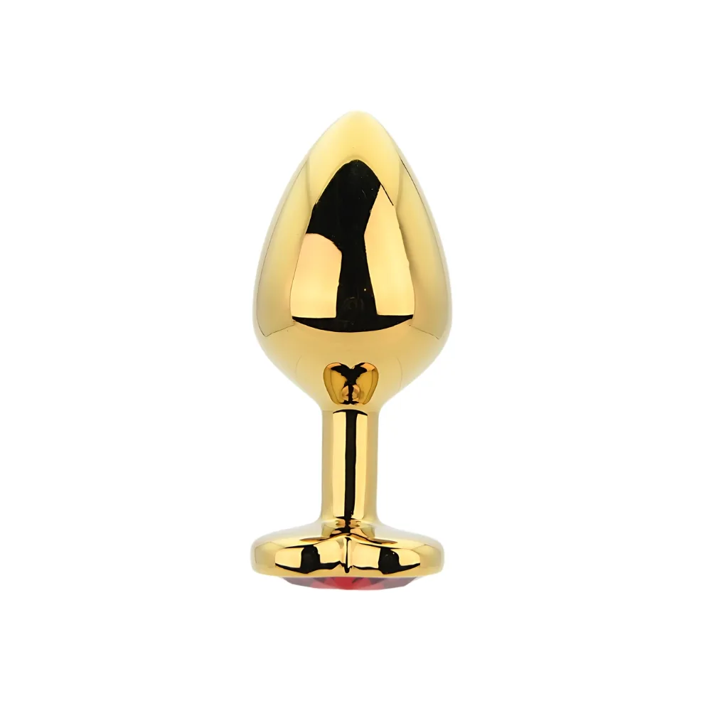 Toosh Plug em Forma de Coração Dourado com Pedra Vermelha Médio