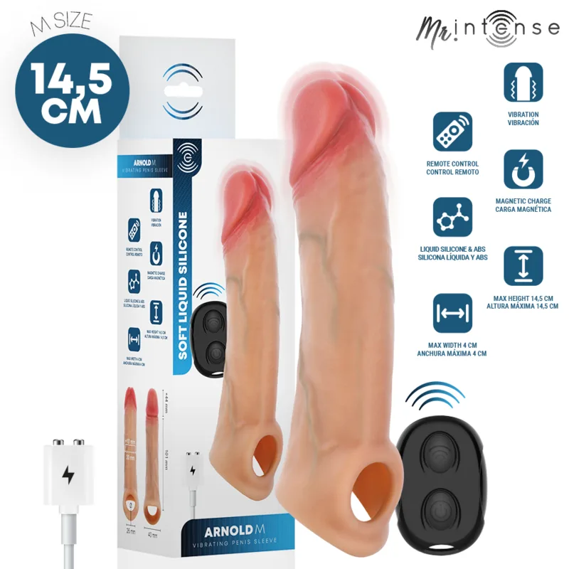 Mr Intense - Capa de Silicone para Pénis com Vibrador Arnold M e Controle Remoto 14,5 cm -Ø- 4 cm