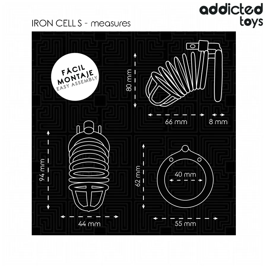 ADDICTED TOYS LOCKED - GAIOLA DE PÊNIS DE METAL COM CÉLULA DE FERRO 4 CM TAMANHO S