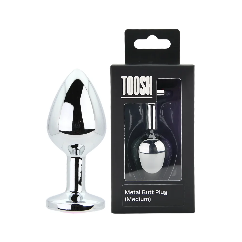Toosh Silver Metal Butt Plug Medium Pink Stone