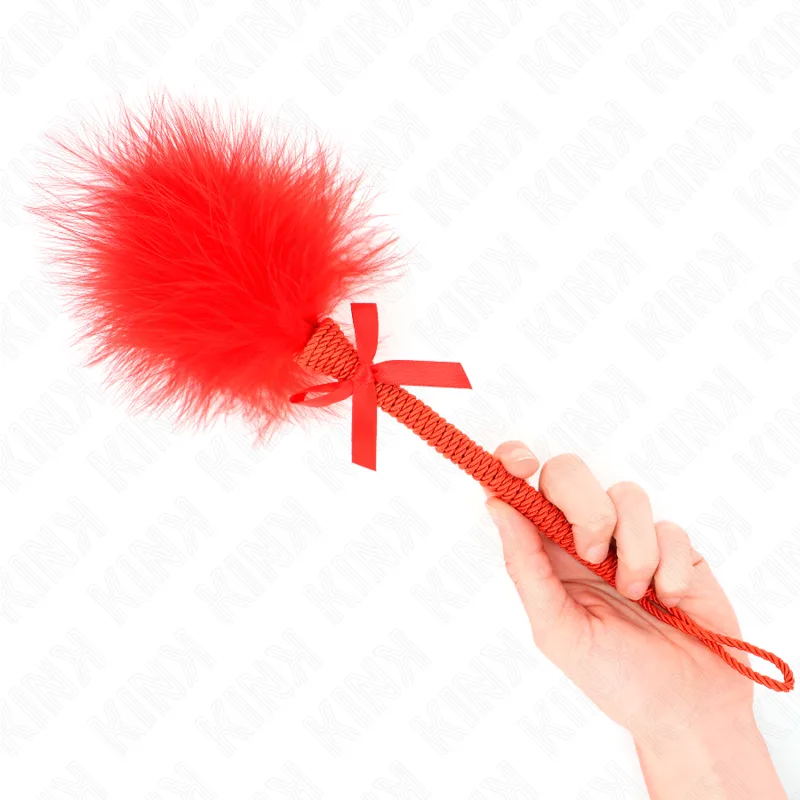 Kink - Varinha de Corda de Nylon com Penas de Cócegas e Laço Vermelho 25 cm