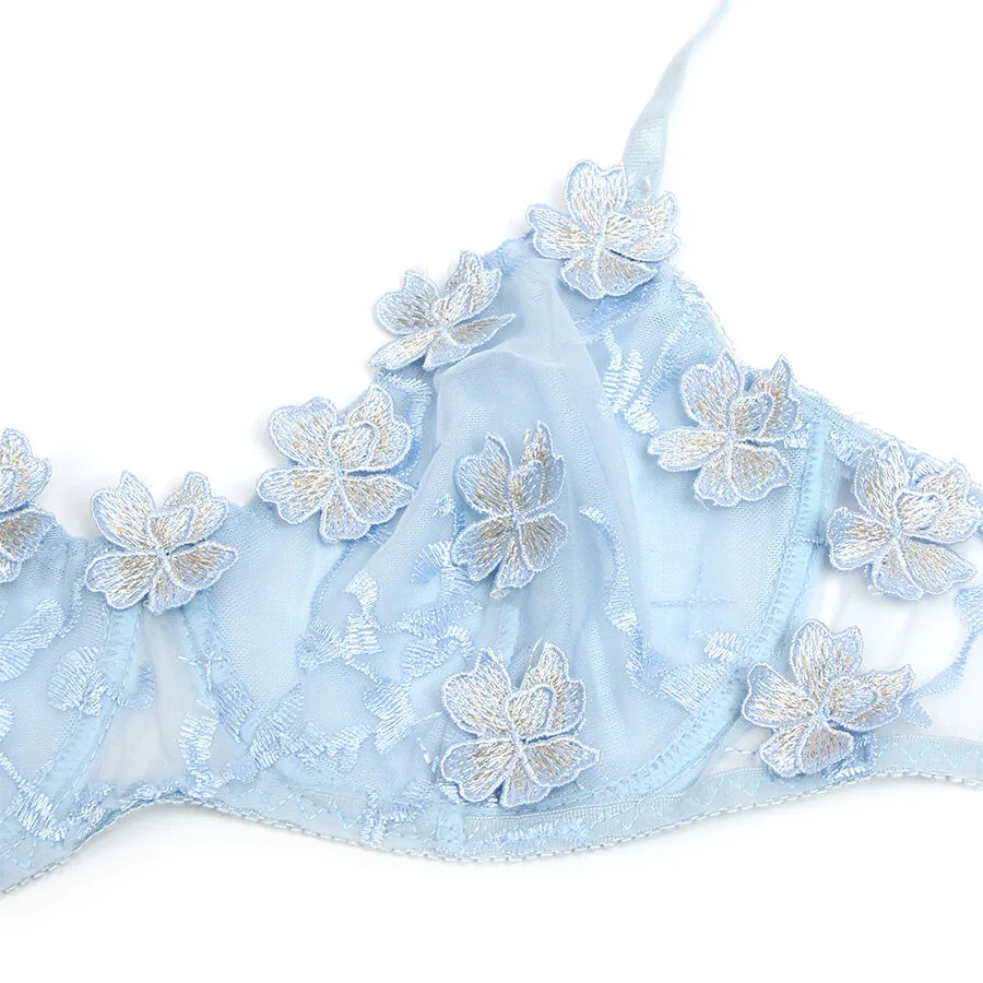 SUBBLIME - 957629  FLOWER EMBROIDERED BRA AND PANTIES SET SKY BLUE