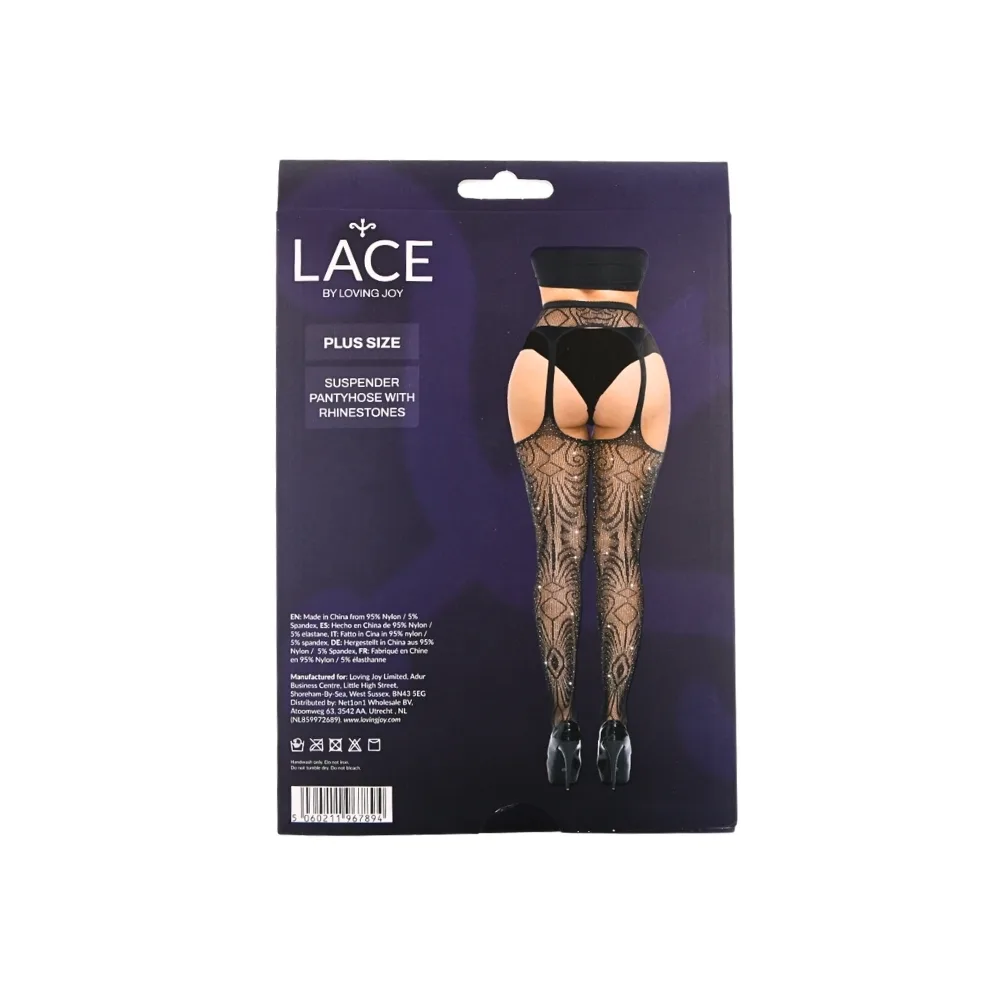 Lace by LJ Plus Size Collants com Ligas e Strass