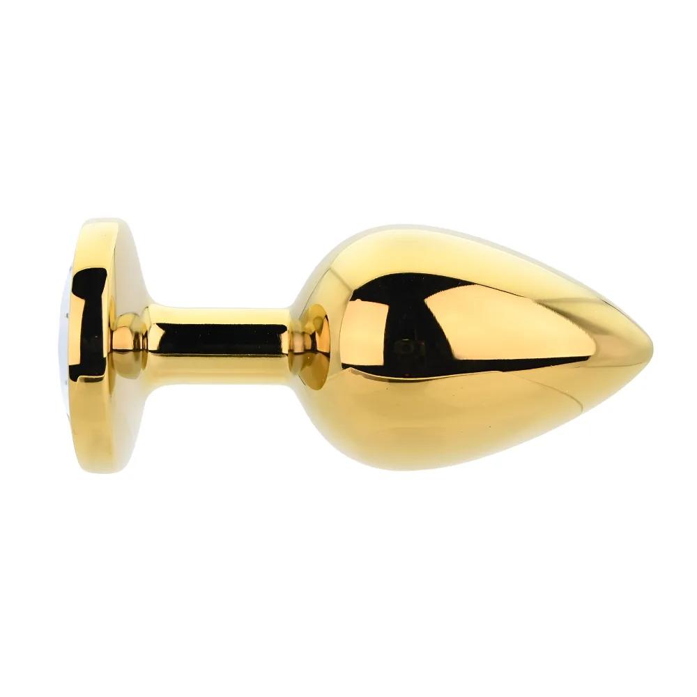 Toosh Plug Anal de Metal Dourado Grande Pedra Transparente