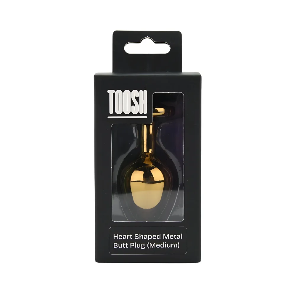 Toosh Plug em Forma de Coração Dourado com Pedra Vermelha Médio
