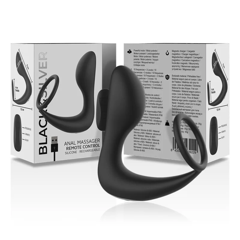 BLACK&SILVER - MASSAGER ANAL COM CONTROLE REMOTO SILICONE RECARREGVEL PRETO