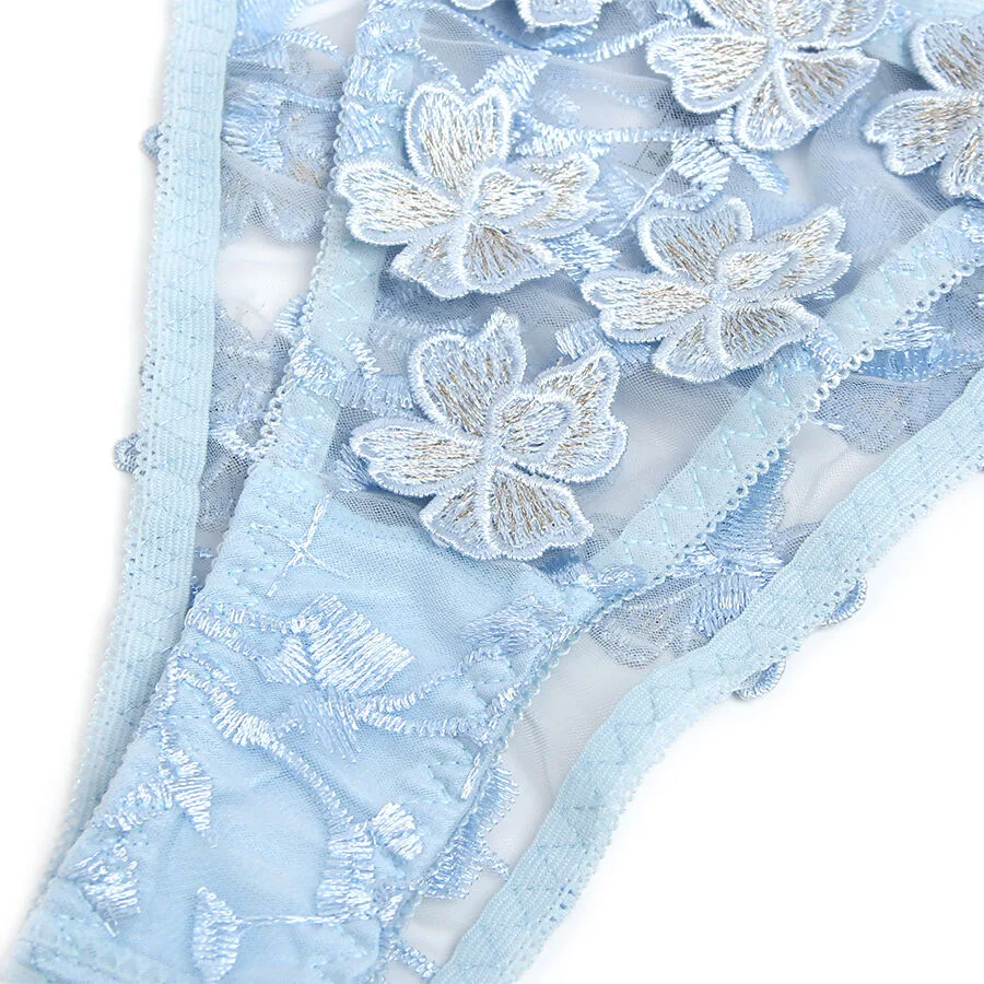 SUBBLIME - 957636 CONJUNTO DE SUTIÃ E CALCINHA BORDADOS COM FLORES AZUL CELESTE