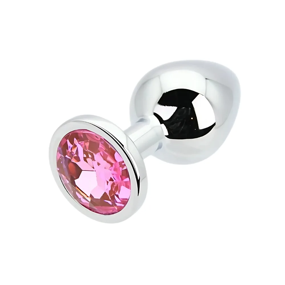 Toosh Plug Anal de Metal Prateado Médio Pedra Rosa