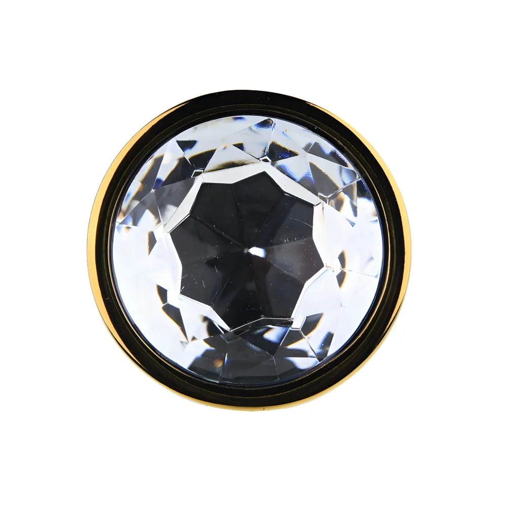 Toosh Plug Anal de Metal Dourado Grande Pedra Transparente