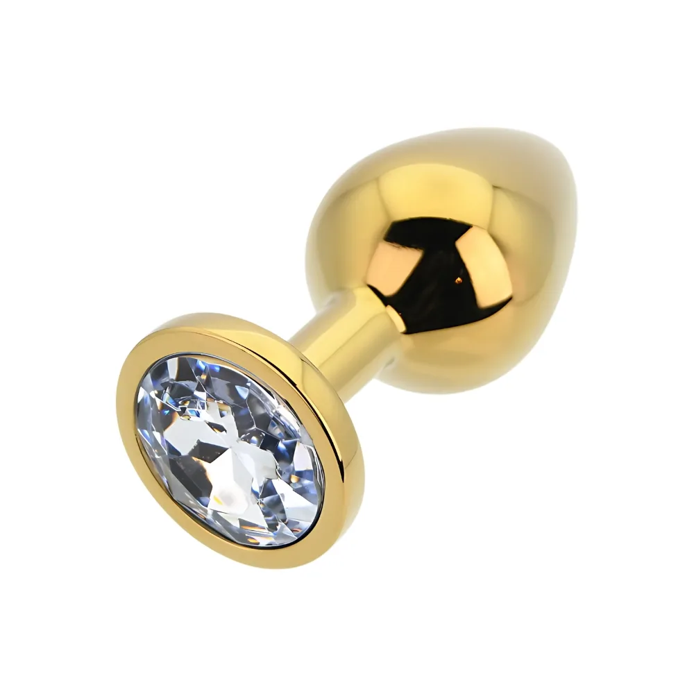 Toosh Plug Anal de Metal Dourado Médio Pedra Transparente