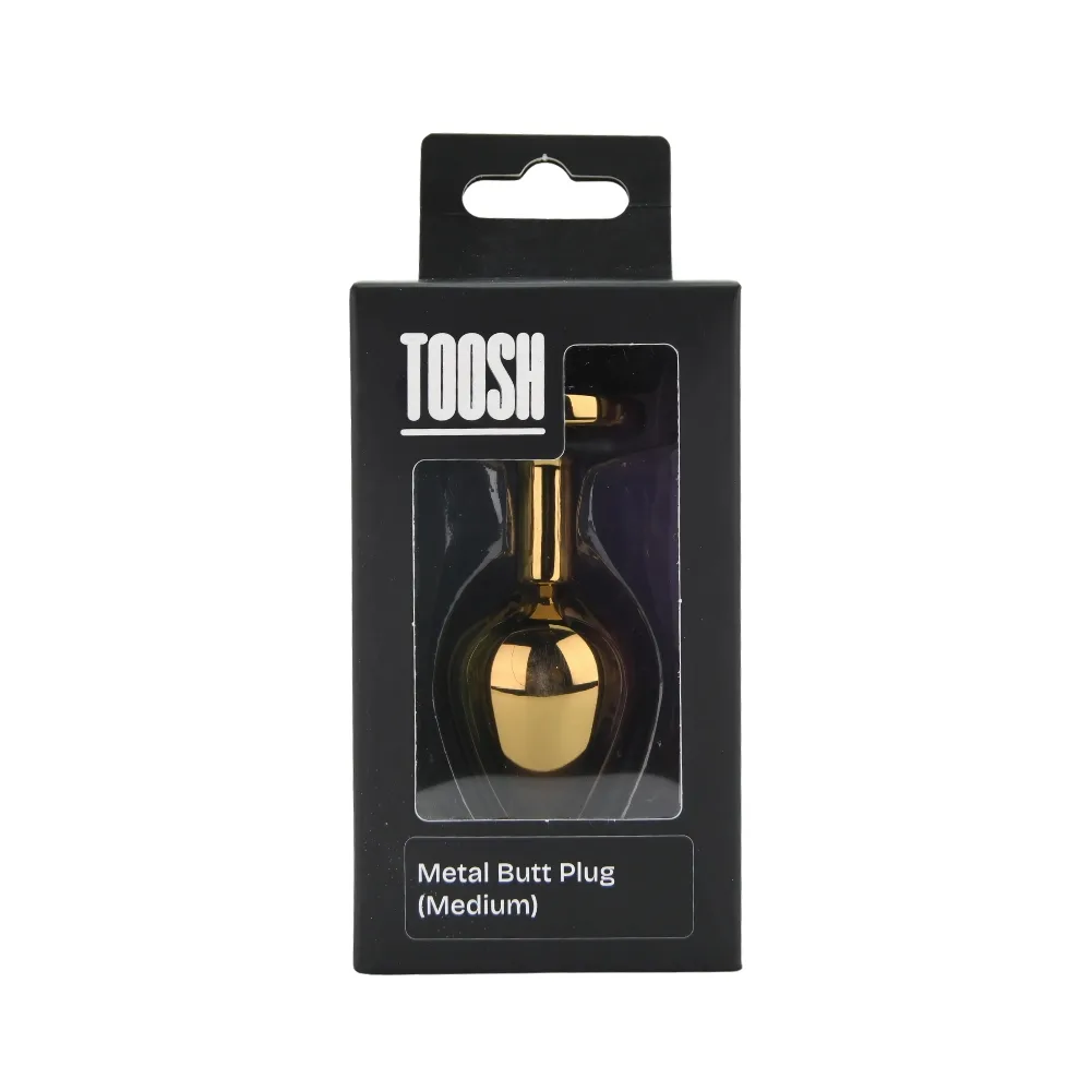 Toosh Plug Anal de Metal Dourado Médio Pedra Rosa