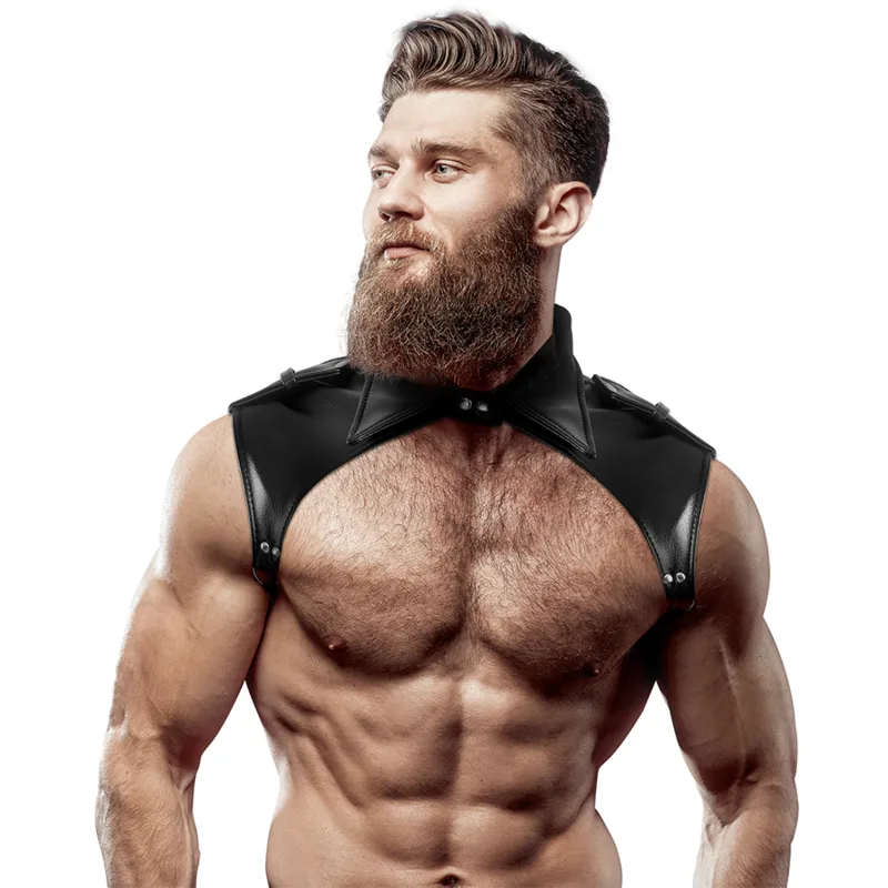 Fetish Submissive Attitude - Arnês de Pescoo de Couro Ecológico Ajustvel Brigade Masculino