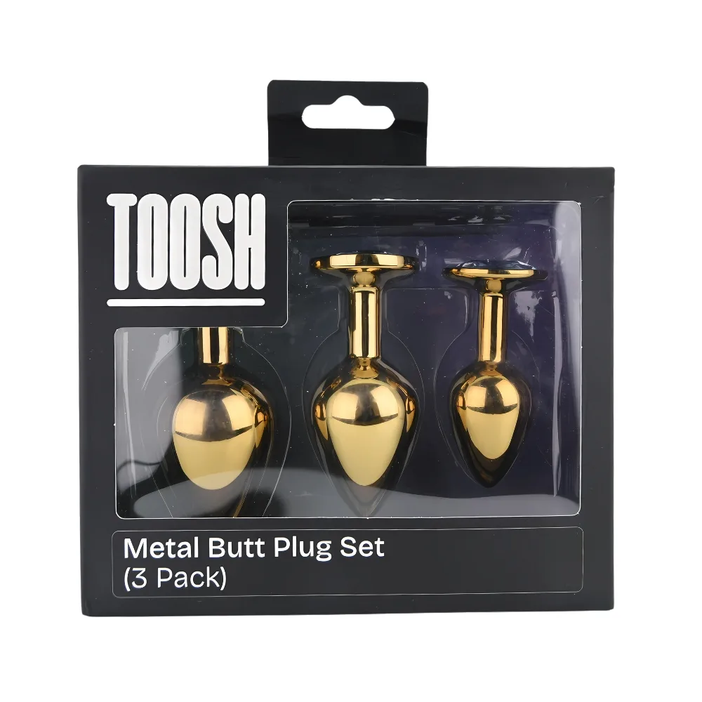 Toosh Plug Anal de Metal Dourado Conjunto de 3 Pedra Transparente