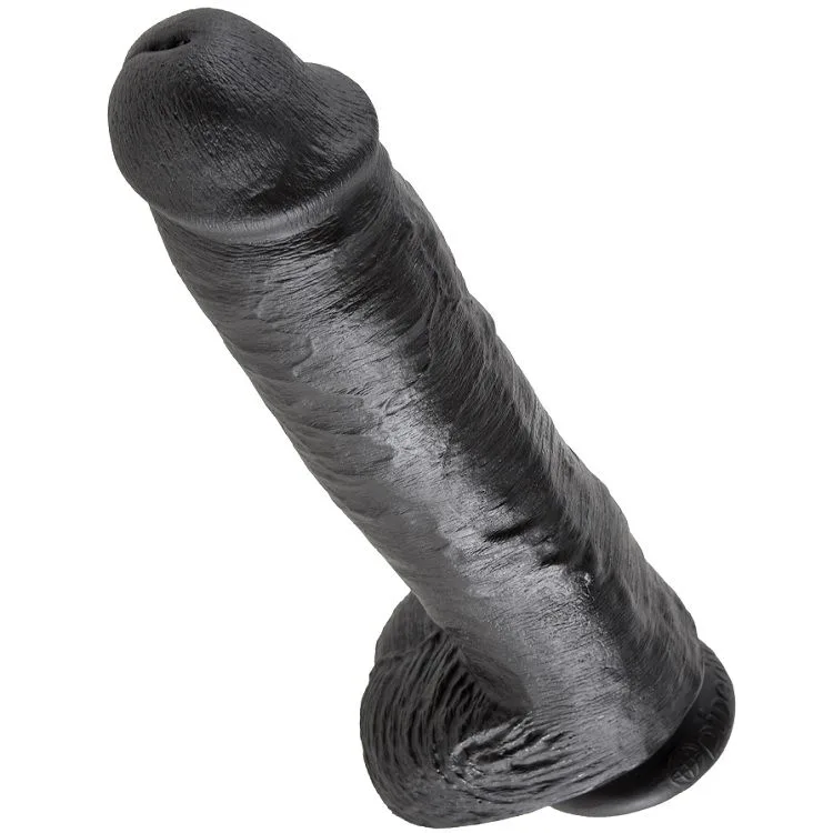 KING COCK - DILDO PRETO COM BOLAS 28 CM