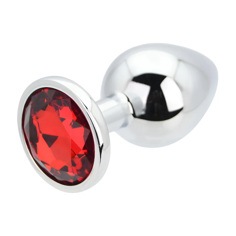 Toosh Plug Anal de Metal Prateado Grande Pedra Vermelha