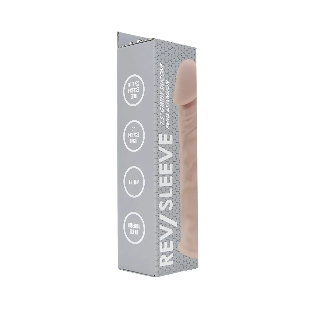 Rev-Sleeves Manga de Extensão Peniana Realista e Grossa de Silicone 7.5 Polegadas