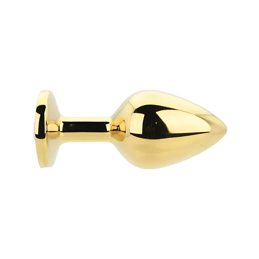 Toosh Plug Anal de Metal Dourado Médio Pedra Rosa