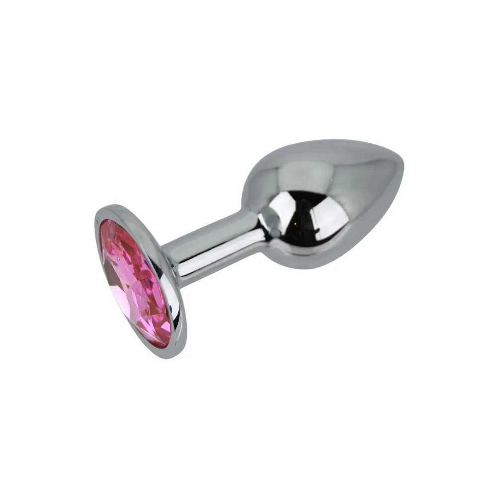 Toosh Plug Anal de Metal Prateado Pequeno Pedra Rosa