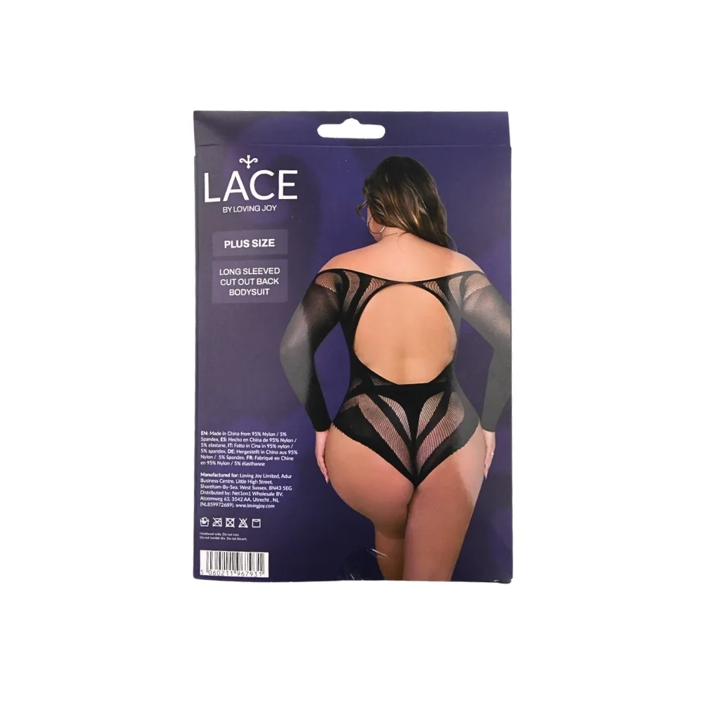 Lace by LJ Plus Size Body de Manga Comprida com Costas Recortadas