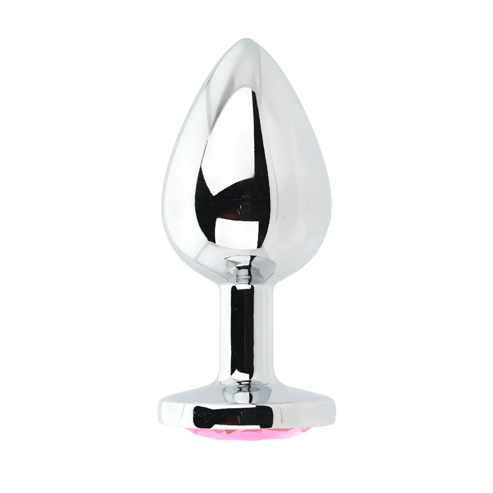 Toosh Plug Anal de Metal Prateado Grande Pedra Rosa