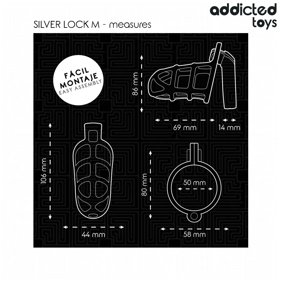 ADDICTED TOYS LOCKED - SILVER LOCK PENIS CAGE METAL SIZE M
