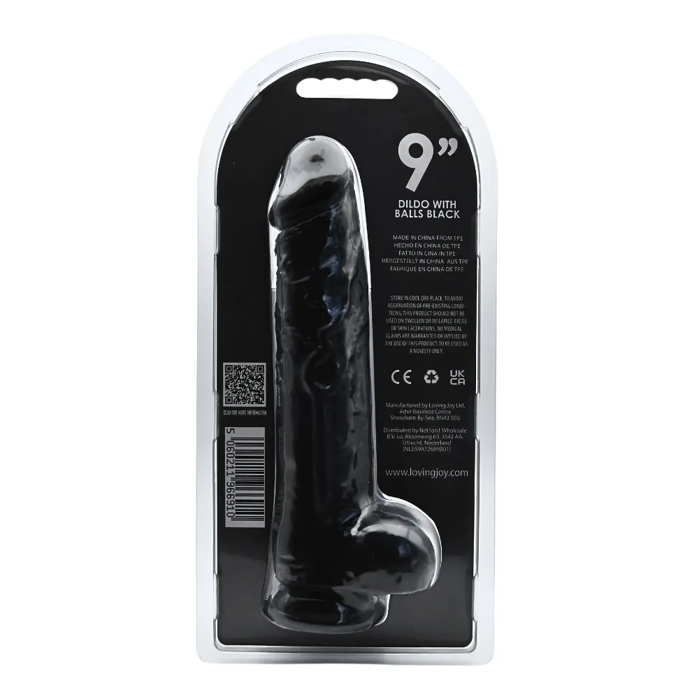 Loving Joy Dildo 9 Polegadas com Testículos Preto