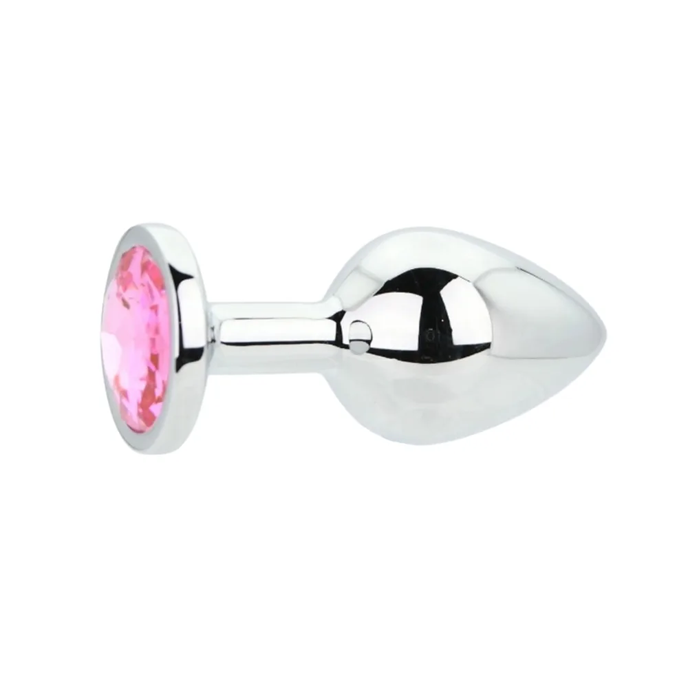Toosh Plug Anal de Metal Prateado Médio Pedra Rosa