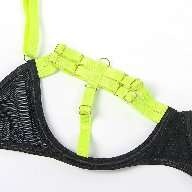 SUBBLIME - 955274 BRA SET WITH NECKLACE AND LEG DETAILS FLUORESCENT GREEN S/M